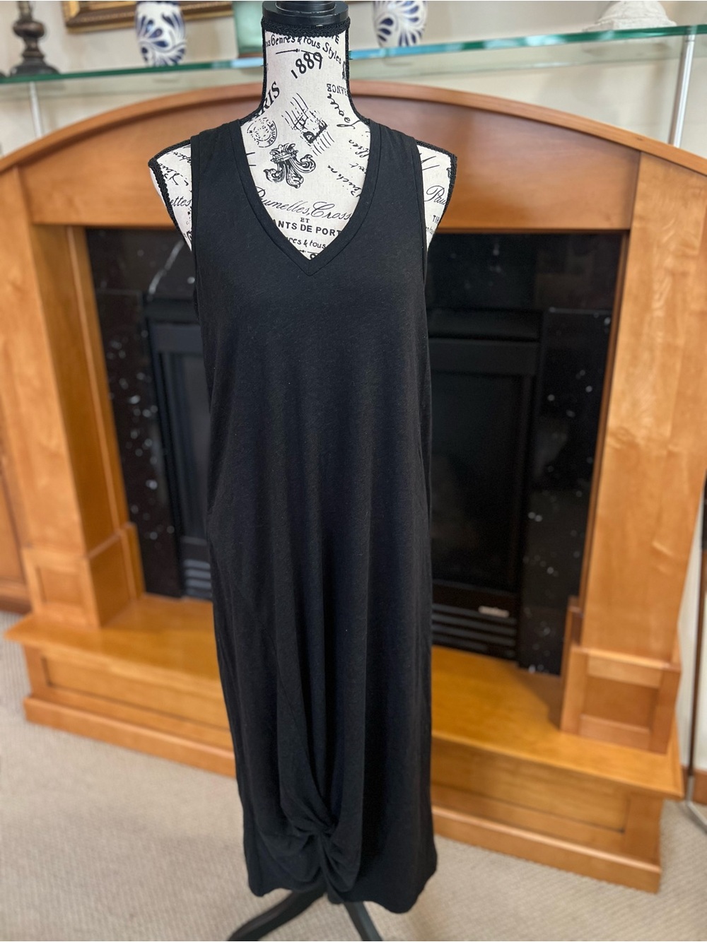 Z Supply V-Neck Black Knot-Front Maxi Dress